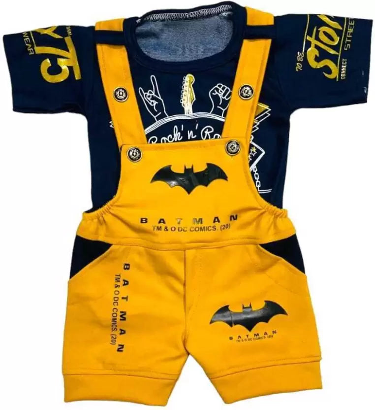 Dungaree For Baby Boys & Baby Girls Casual Printed Cotton Blend Yellow