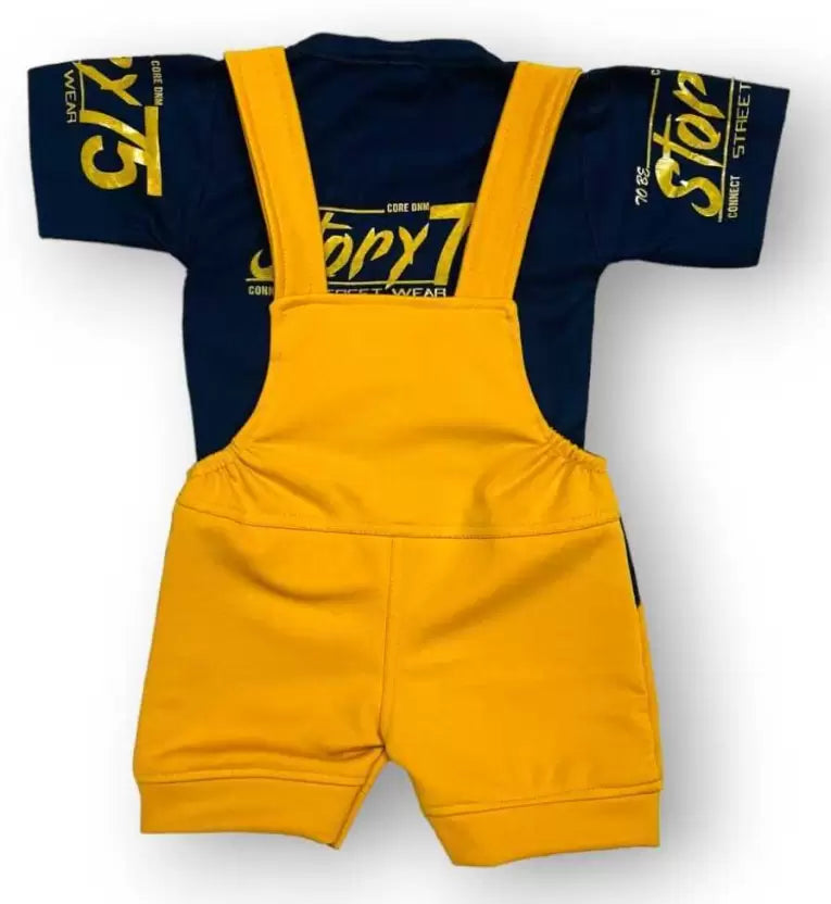 Dungaree For Baby Boys & Baby Girls Casual Printed Cotton Blend Yellow