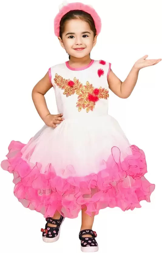 BHATI Baby Girls Midi/Knee Length Sleevelessh Net Frock Party Dress Pink