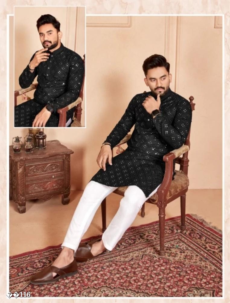 Kurta Pyjama Set for Men | Embroidered Cotton Silk Kurta | Straight Fit Solid