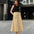 Elegant Pure Cotton High Waist Simple Solid Skirt Minority All-match Loose Long Dress