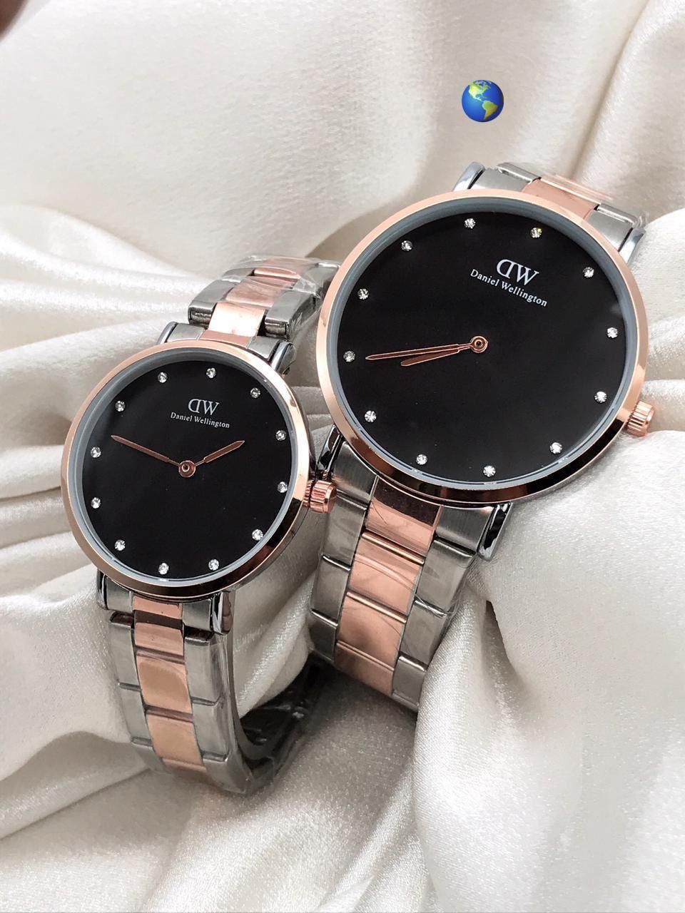 Daniel Wellington Couple  Iconic Lumine 28mm Black Dial Round Analogue Watch  Golden