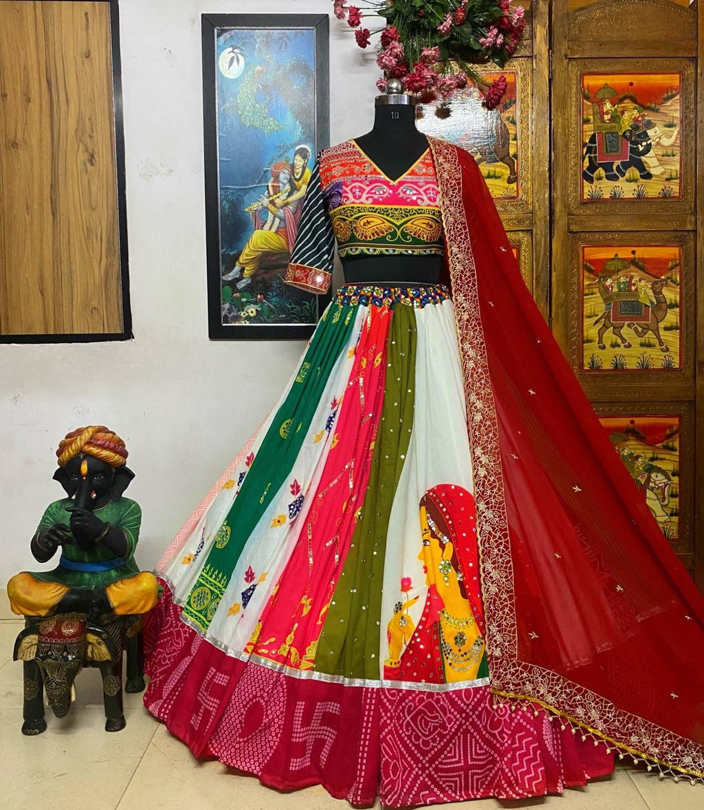 Navratri Special er Printed Lehenga Choli with Real glass Work - ALC 36