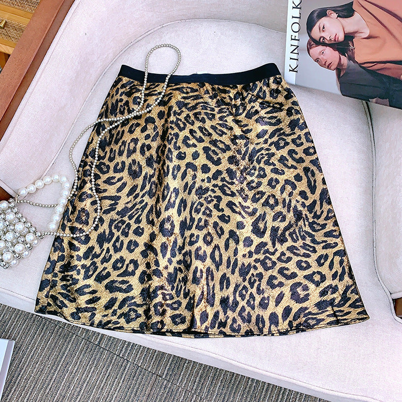 Women's Gilding Temperament Leopard Print A- Line Skirt