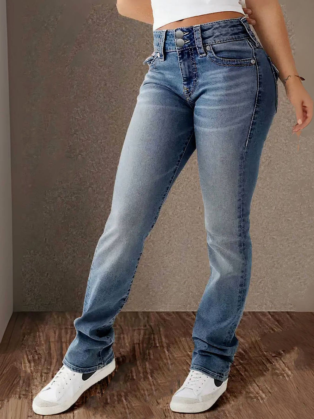 Spring And Summer  Women's Stretch Washed High Waist Jeans Casual Jeans