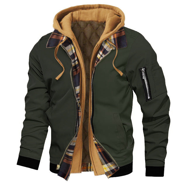 Autumn And Winter Thick Plus Size Men's Solid Color Hooded Jacket