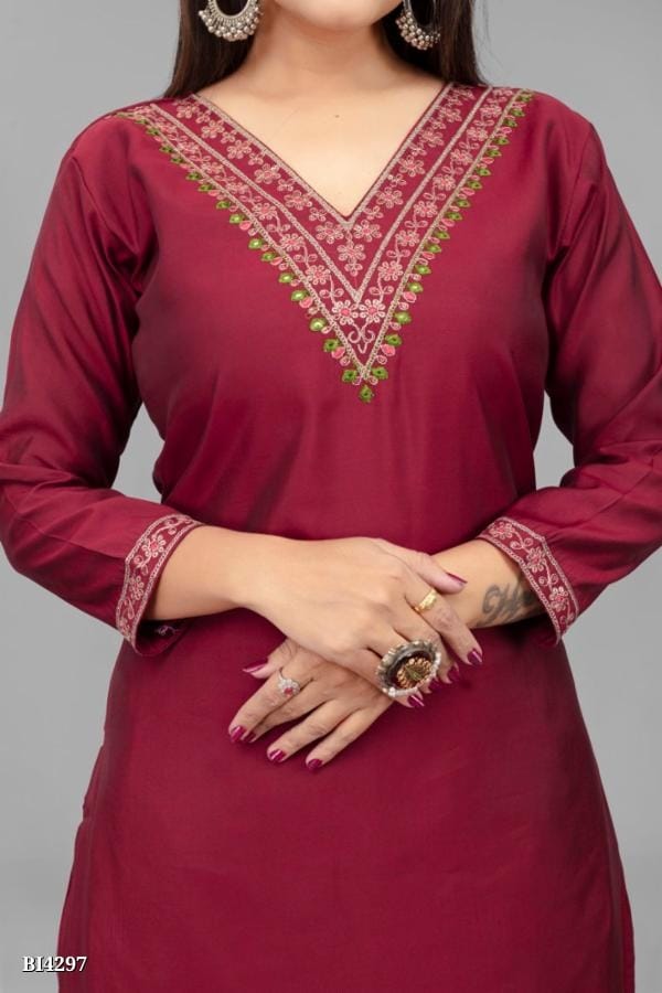 Asteyam Modal Chanderi Roman Silk Kurti with Lace - Premium Indian Ethnic Wear