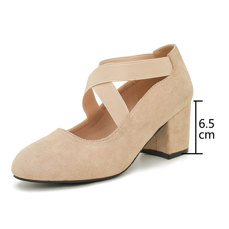 Women's Matte Leather Vintage Mary Jane Shoes Thick Heel Round Head Ballet Cross-border