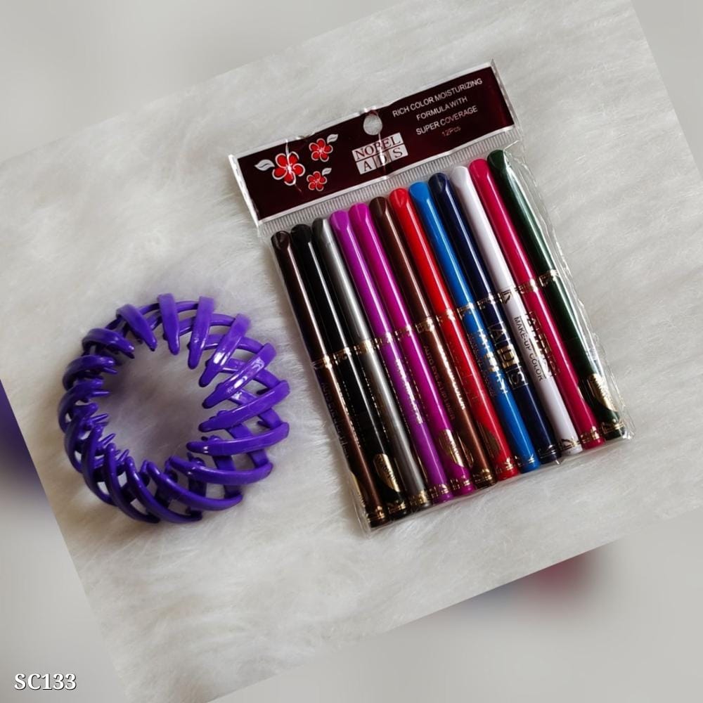 12-Piece Hair Pins & Kajal Combo | Colorful Hair Accessories & 2-in-1 Liner