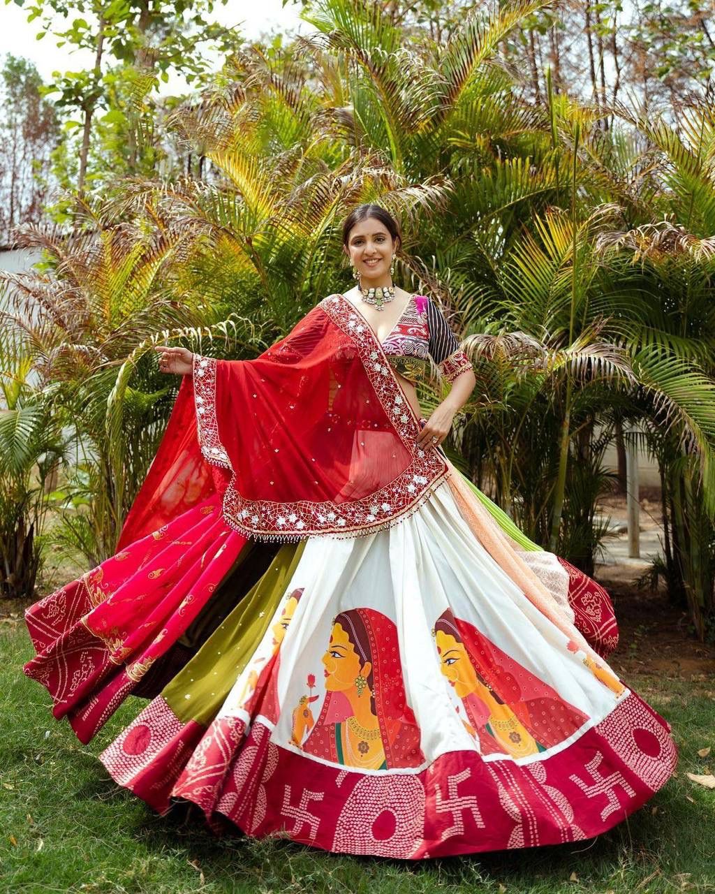 Navratri Special er Printed Lehenga Choli with Real glass Work - ALC 36