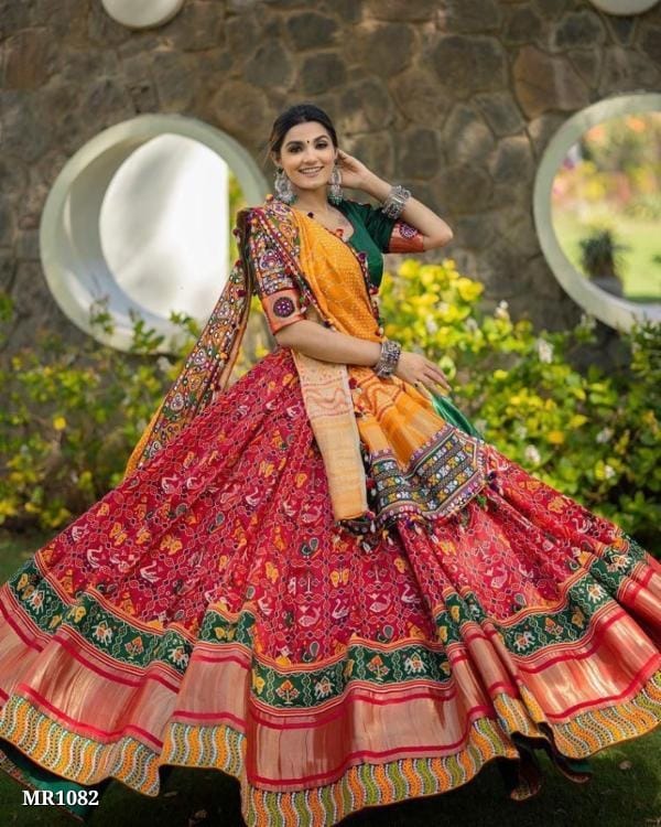 er Printed Lehenga Choli in Heavy Butter Silk with Real glass Work