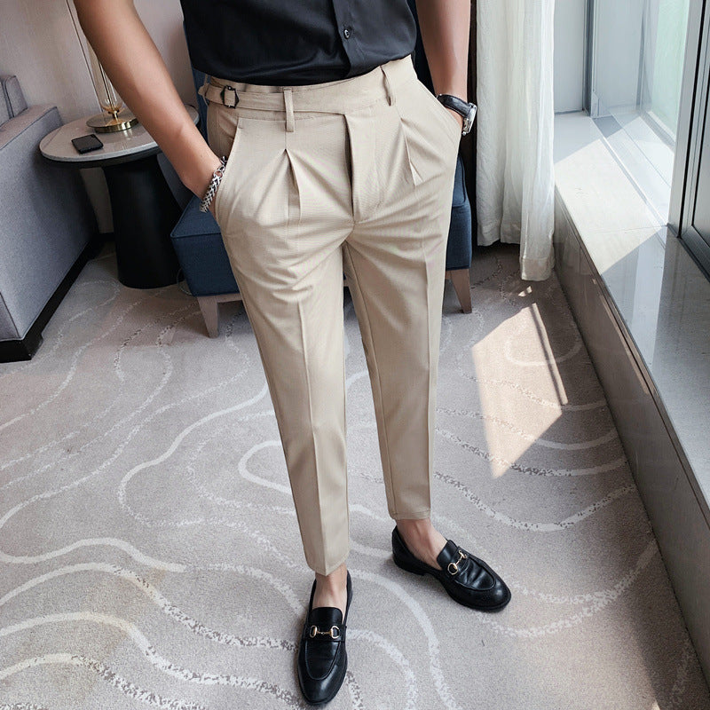 Men's Casual Suit Slim-fitting Ankle-tied Cropped Pants