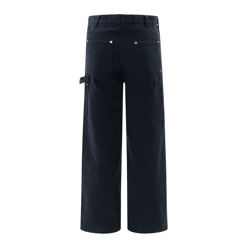 Retro Solid Color Men's Wide-leg Workwear Pants