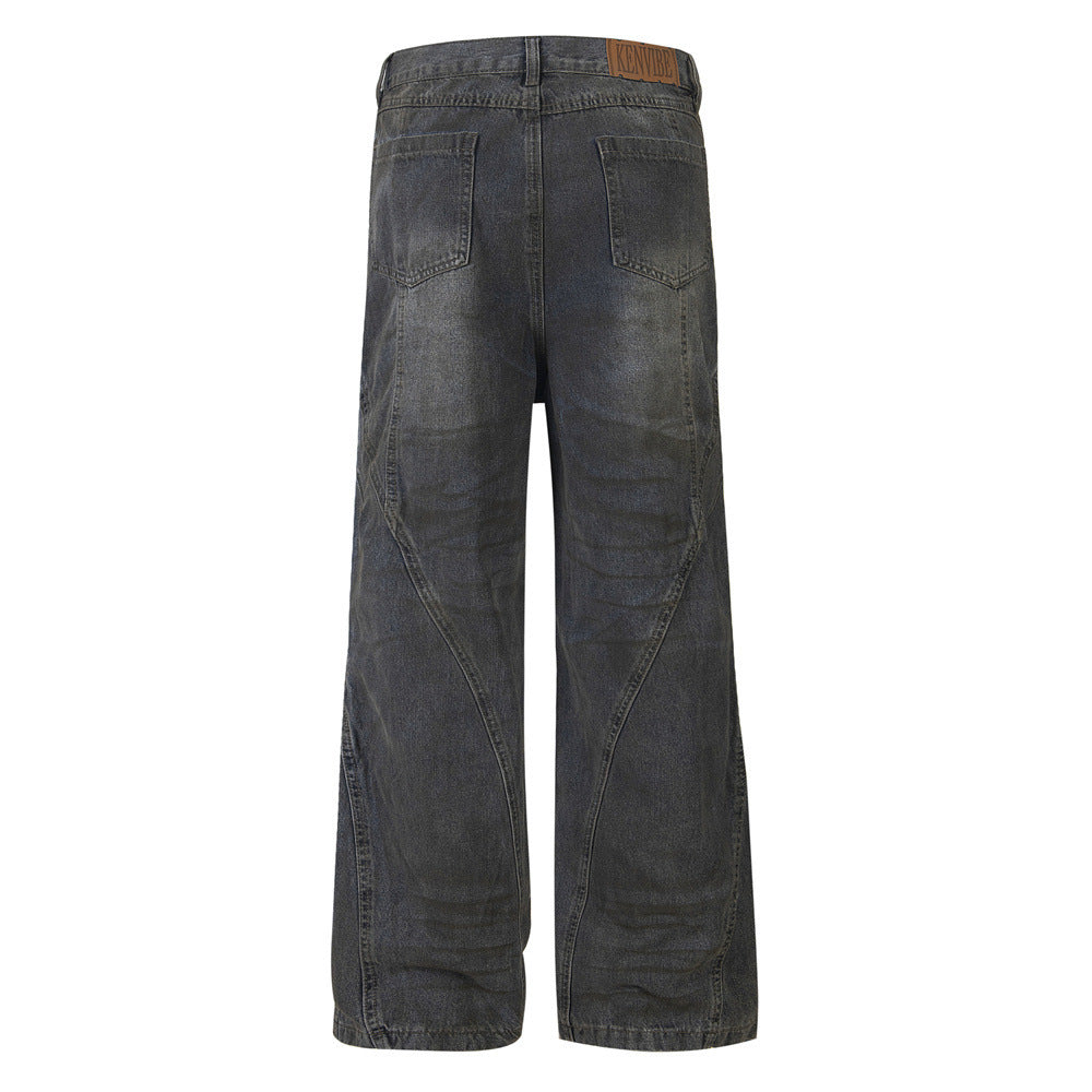 Old And Dirty Jeans With Waste Soil Wind Men's Split Stitching