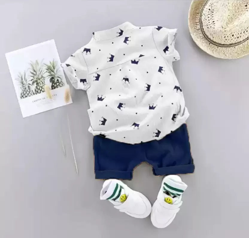 Baby Boys & Baby Girls Casual Shirt Shorts, Bow Tie  (White blue)