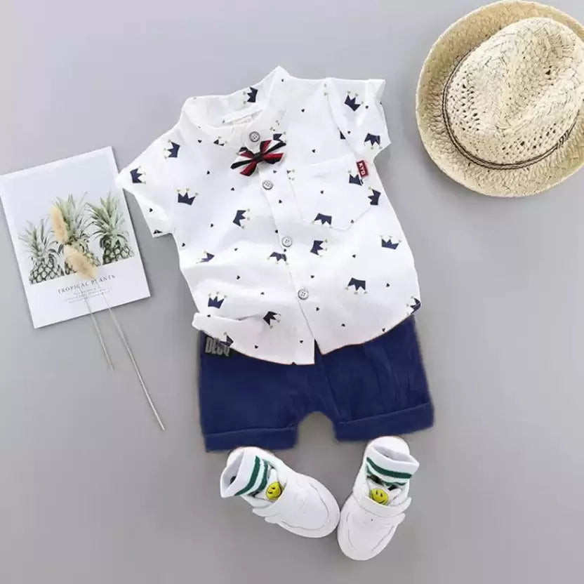 Baby Boys & Baby Girls Casual Shirt Shorts, Bow Tie  (White blue)