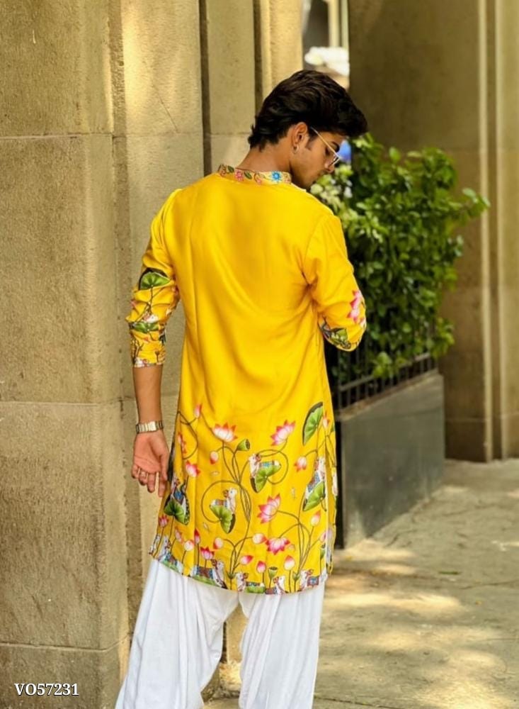 Prisha Creation Navratri Special Cota Silk Kurta for Men with Kalamkari Print