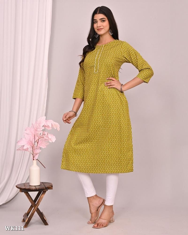 Elegant Cotton Fabric Long Kurti with Gota Patti Work on Yoke - Paired for a Stunning Look