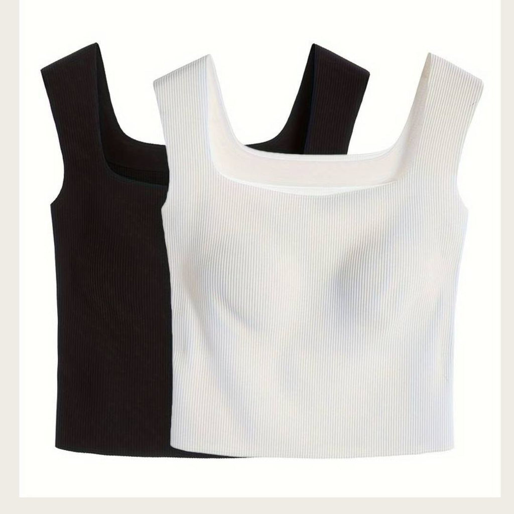 Tank Top with in-built Bra (White & Black, M) (Test SKU)