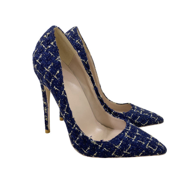 Woven High Heel Shoes 12CM Pointed Stiletto Heel Shallow Mouth