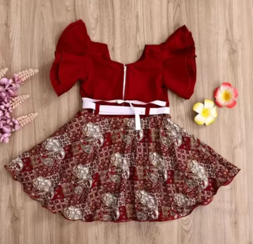 Baby Girls Midi/Knee Length Party Dress  (Maroon, Fashion Sleeve)