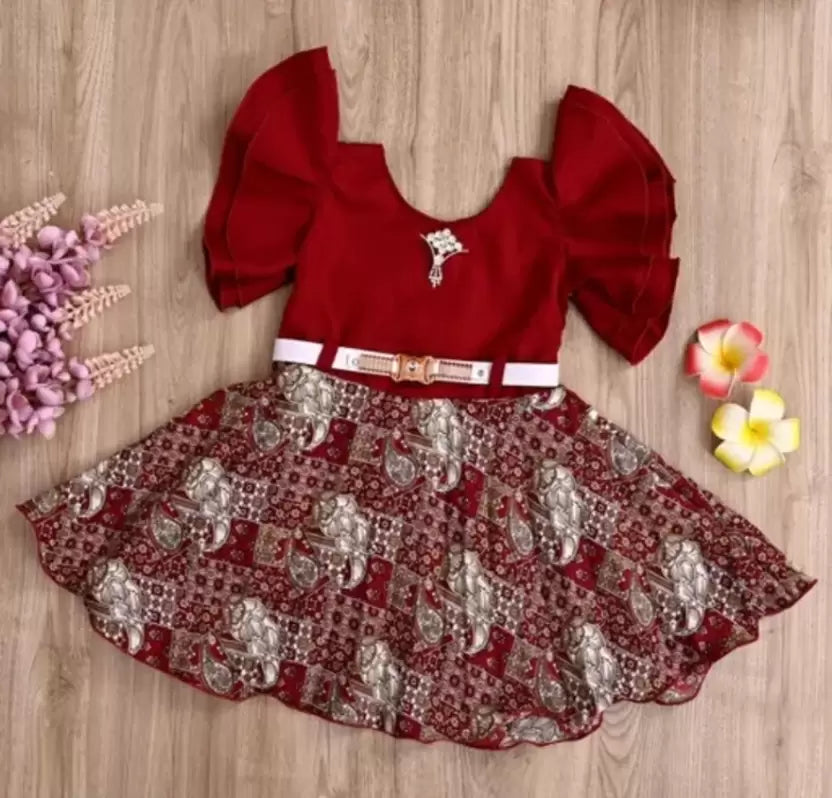 Baby Girls Midi/Knee Length Party Dress  (Maroon, Fashion Sleeve)