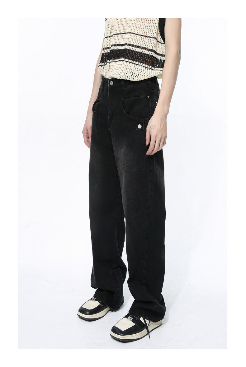 Straight Wide Leg Black Denim Fashionable Trousers