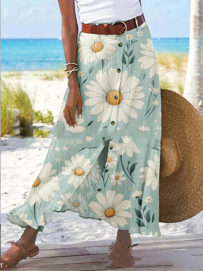 Women's Fashion Digital Print Button Skirt