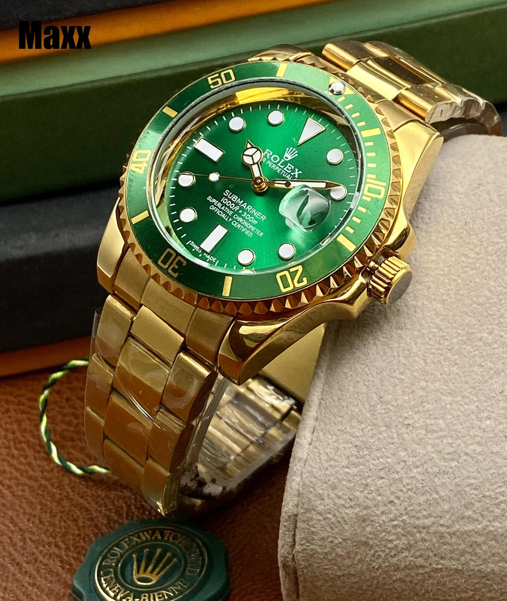 Rolex Submariner Watch for Men - Automatic with Date Function (Green Gold )