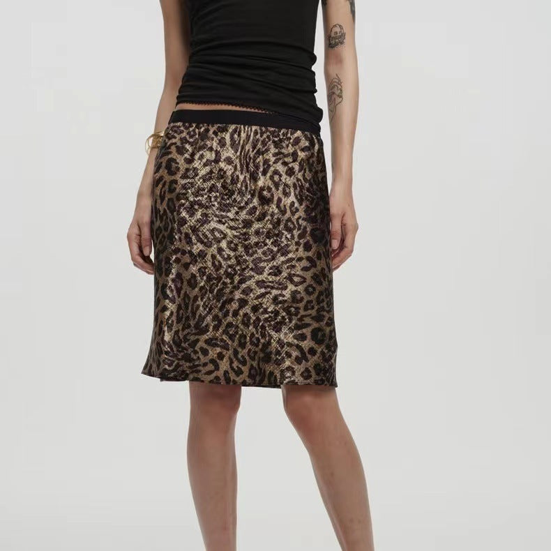 Women's Gilding Temperament Leopard Print A- Line Skirt