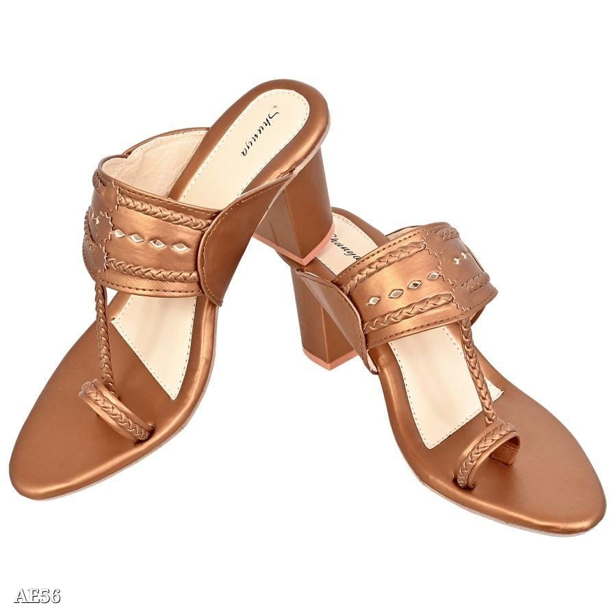 Copper Ethnic Kolhapuri Block Heels Sandal | Traditional Kolhapuri Sandals for Modern Comfort