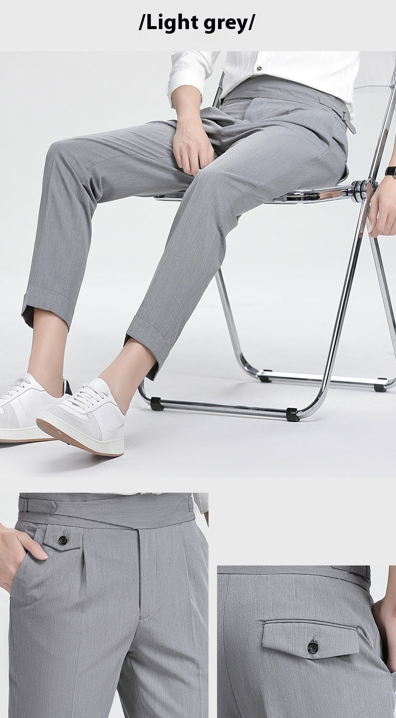 Men's Dark Gray High Waist Slim Fit Draped Pants