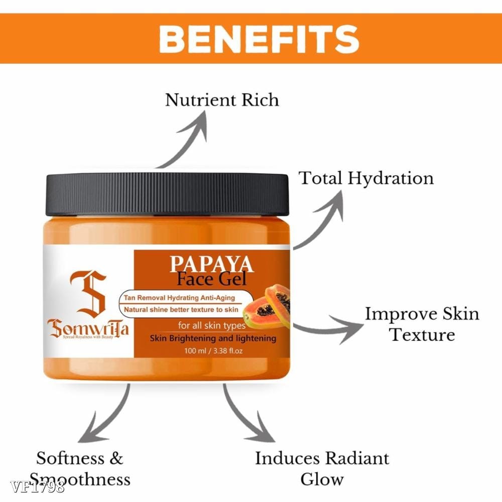 Somwrita Papaya Face Gel for Glowing & Smoothing Skin | Hydrating Face Gel for All Skin Types | 100ml (Pack of 1)