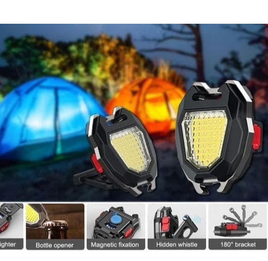 4 in 1 Keychain LED Rechargeable Flashlights with Lighter, Whistles,Bottle Opener, Magnet Base