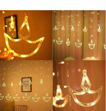 LACT Decorative Diya Deepak Star Curtain LED Lights for Diwali Christmas Wedding