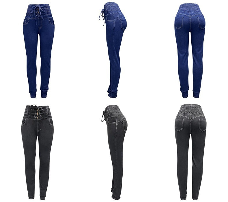 Tied Slim Fit Skinny Jeans Women's High Waist Hip Lift Trousers