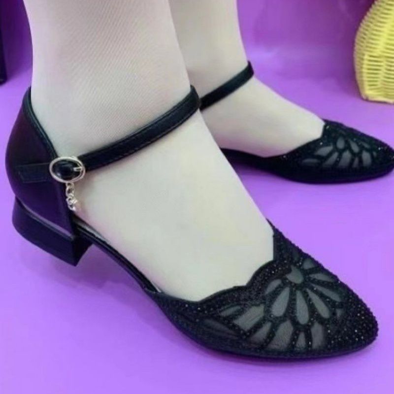 Women's Rubber Low-cut Solid Color Low-top Middle Heel Slippers Shoes