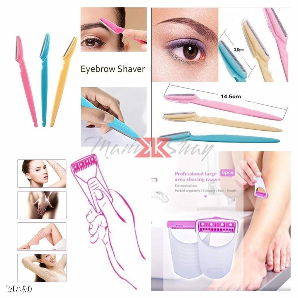 Combo Eyebrow Razor (3pcs) + Hair Removal Disposable Blade (6pcs) | Painless Facial Hair Remover