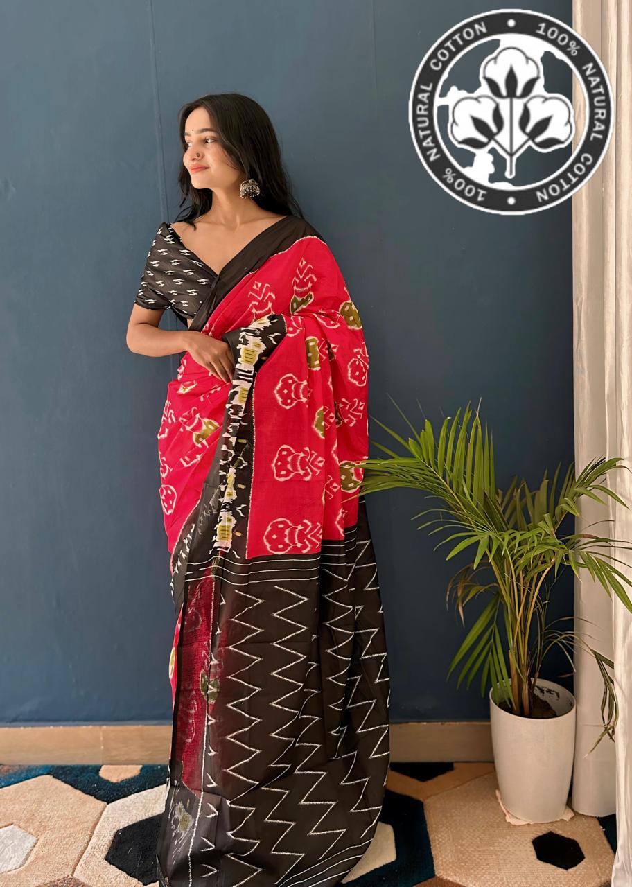 Women's er Pure Cotton Jaipur Hand Block Print Saree 1466