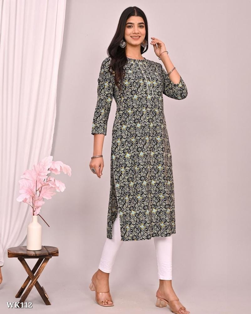 Elegant Cotton Fabric Long Kurti with Gota Patti Work on Yoke - Paired for a Stunning Look