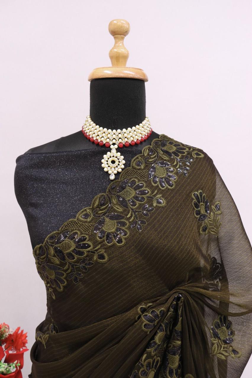 Elegant Sequin Saree Collection in Noora Chiffon with Embroidered Pallu 0103