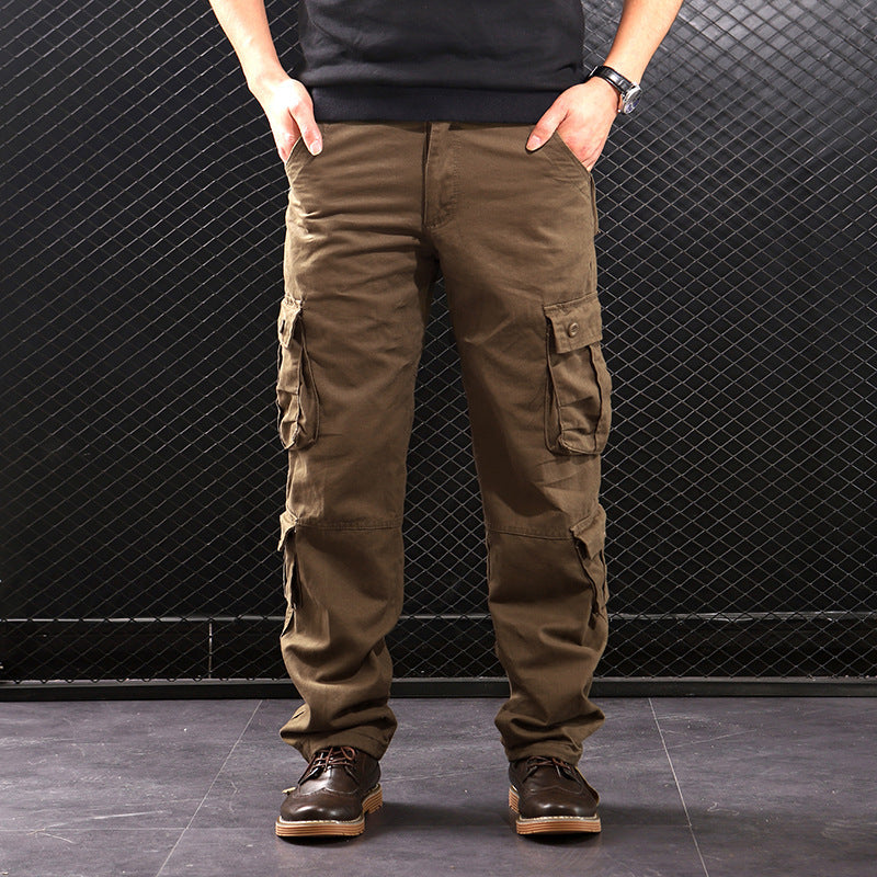 Middle-aged Straight Leg Multi-pocket Cargo Trousers