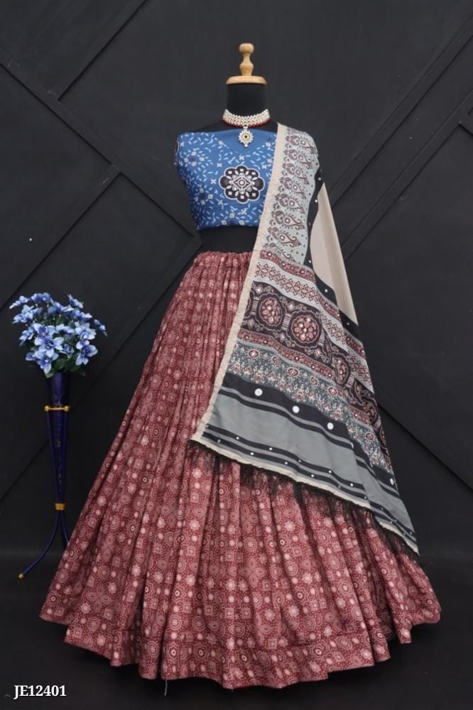 er Digital Print Muslin Cotton Lehenga Chol