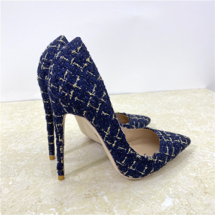 Woven High Heel Shoes 12CM Pointed Stiletto Heel Shallow Mouth