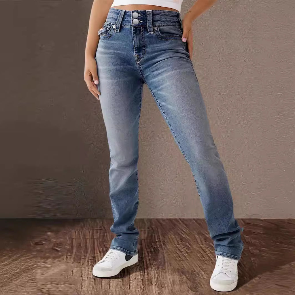 Spring And Summer  Women's Stretch Washed High Waist Jeans Casual Jeans