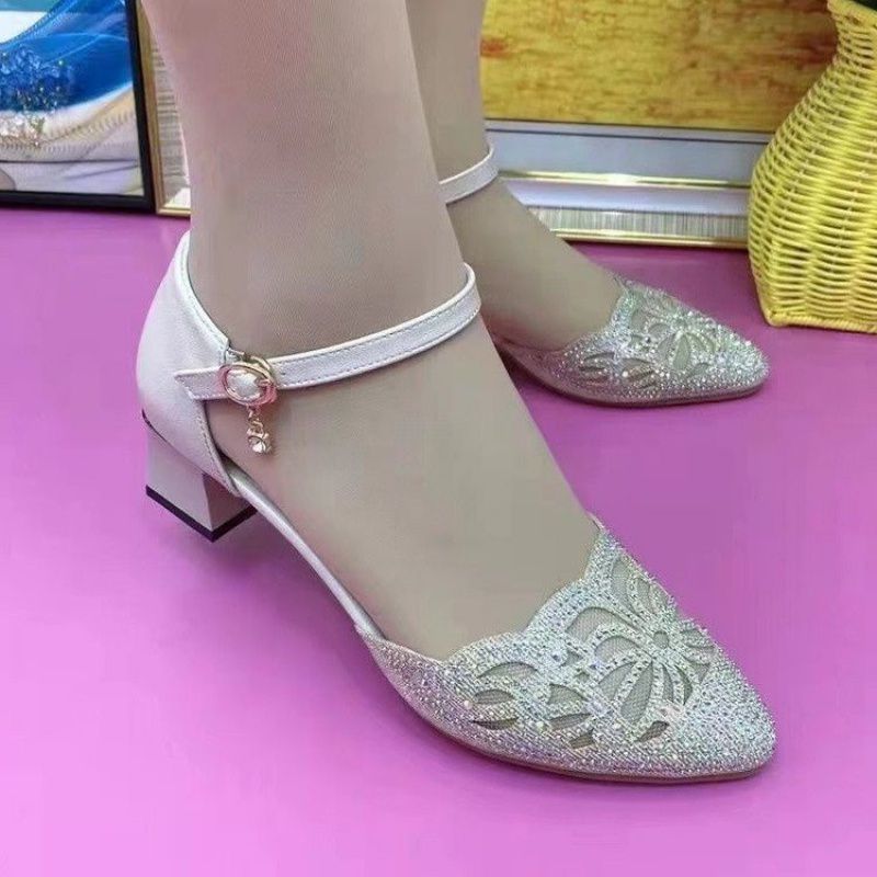 Women's Rubber Low-cut Solid Color Low-top Middle Heel Slippers Shoes