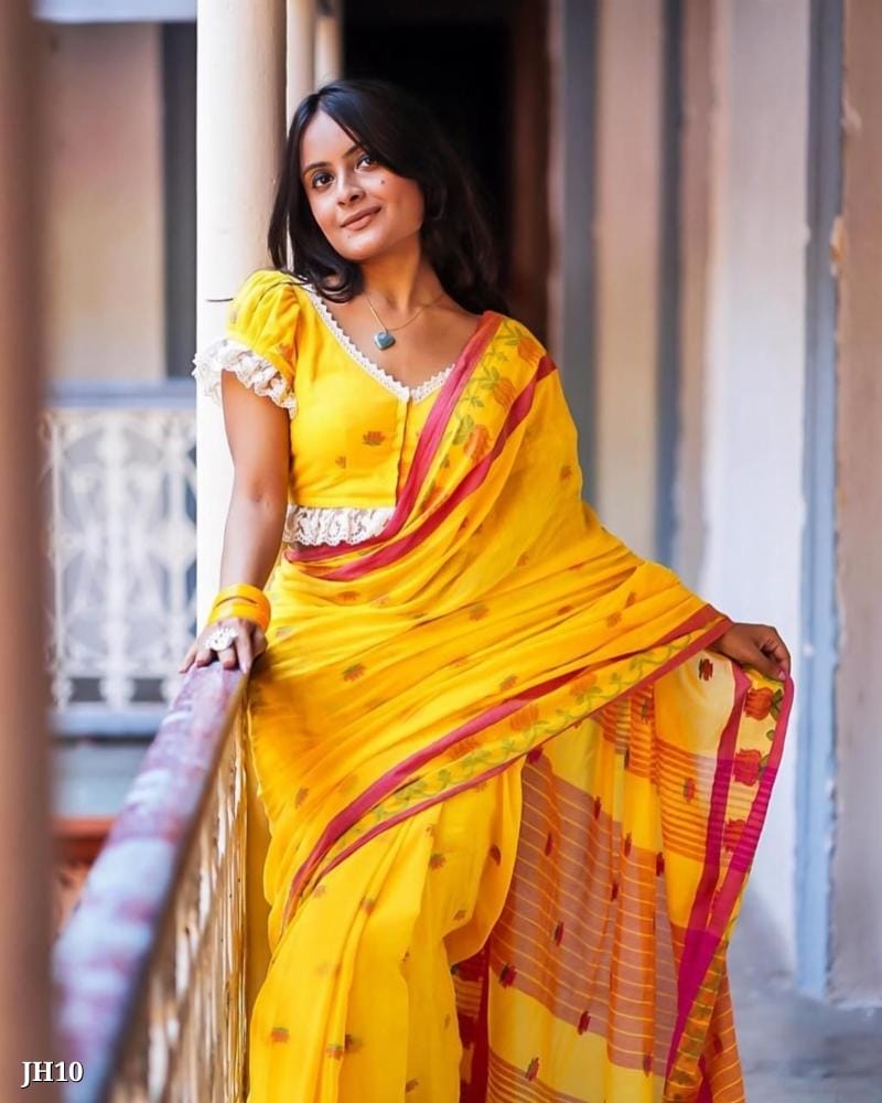 Pure Handloom Cotton Saree in Yellow | Soft & Breathable Fabric