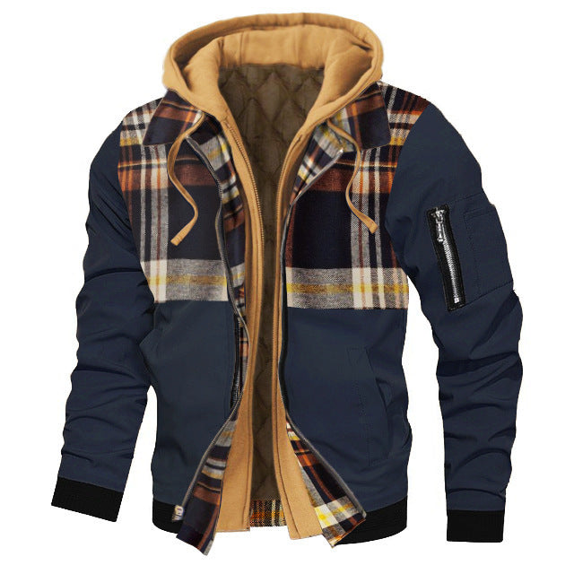 Autumn And Winter Thick Plus Size Men's Solid Color Hooded Jacket