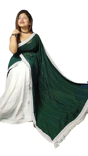 Woven Lucknow Chikankari Art Silk Saree  (Green)