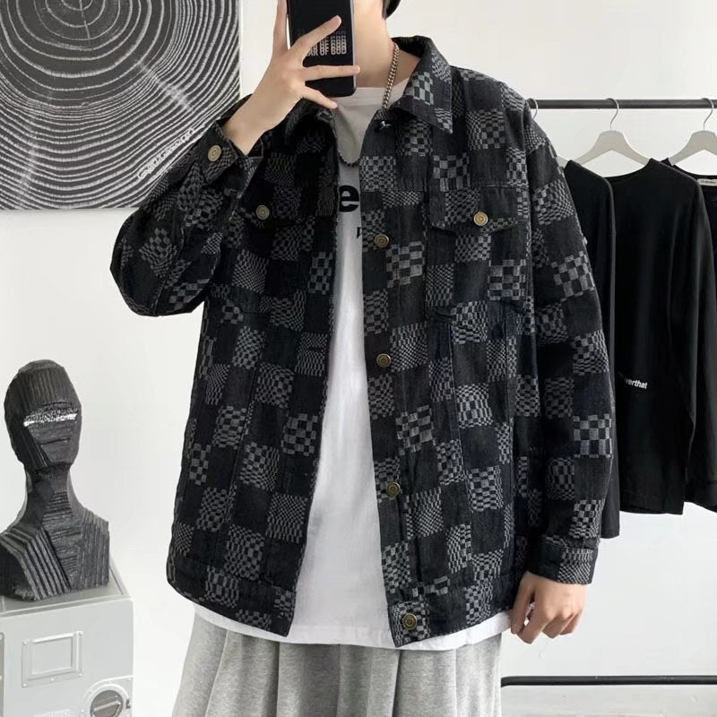 Black Chessboard Plaid Jacket For Men